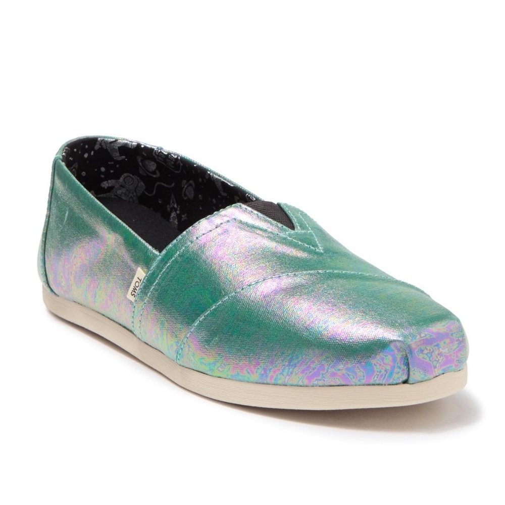 Toms Green and Blue Pearlized Slip-on Flats NWT!